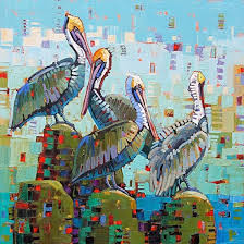 decorative painting, shore birds, abstract, oil painting 