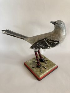paperclay sculpture of a texas mocking bird