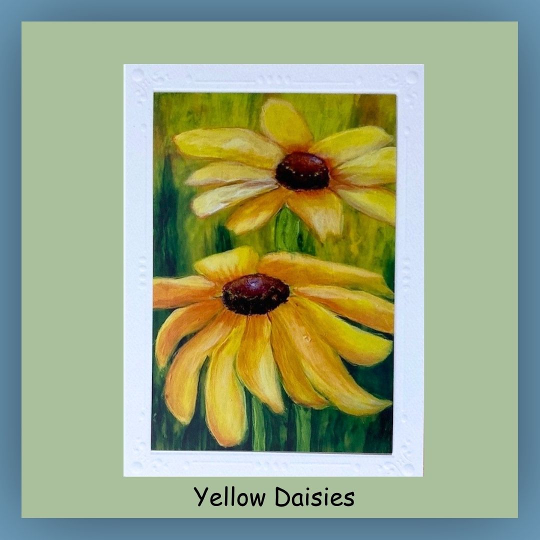 Yellow garden Daisies on a 5 x7 card. The inside of the card is blank.