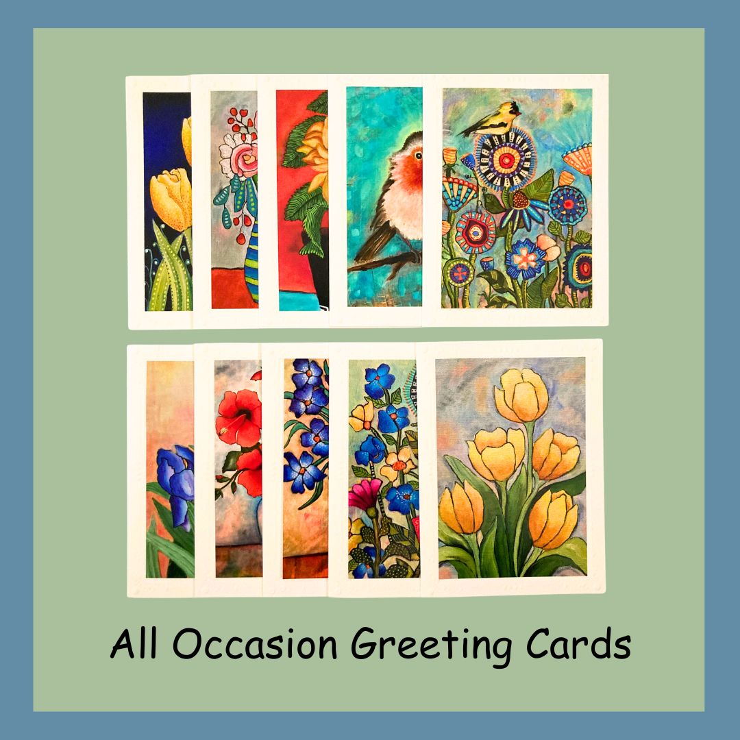 All Occasion bright floral greeting cards Insides of cards are black. Over 20 cards to choose from.